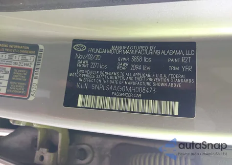 2021 Hyundai Elantra Sel из США, поврежденный, VIN 5NPLS4AG0MH008473